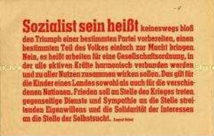 Flugblatt mit Zitat von August Bebel über die Berufung eines Sozialisten