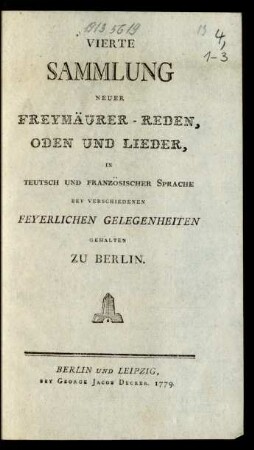 4: Sammlung Neuer Freymäurer-Reden, Oden und Lieder