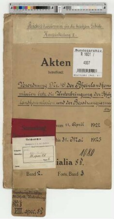 Verordnung Nr. 49 der Rheinlandkommission betr.: Unterbringung der Rheinlandkommission und der Besatzungstruppen: Bd. 2