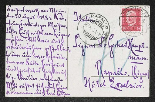 Brief von Herbert Eulenberg an Gerhart Hauptmann