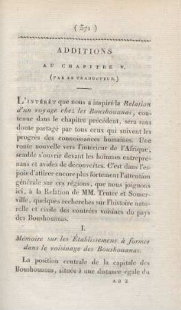 Additions au chapitre V