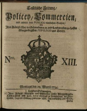 Nro. XIII, Montags, den 29. Martii 1734