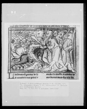 Ms 11040, Alexander-Roman, fol. 73: Gefecht mit einäugigen Riesen