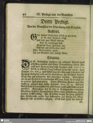 Dritte Predigt. Von der Gewißheit der Erwehlung und Seligkeit