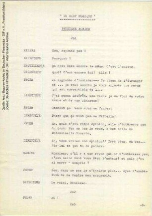 Französische Dialogliste (Auszug)