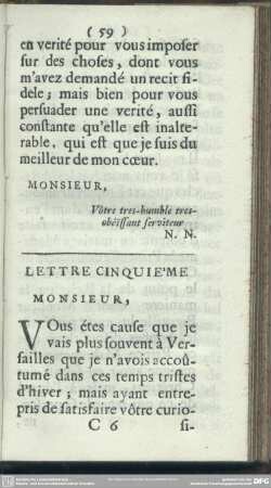 Lettre Cinquieme