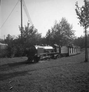 Dresden-Altstadt. Großer Garten. Ausflug mit der Pioniereisenbahn. Fahrender Zug