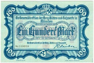 Geldschein / Notgeld, 100 Mark, 12.10.1922