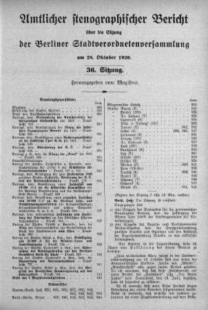 Sitzung 36, 28. Oktober 1926