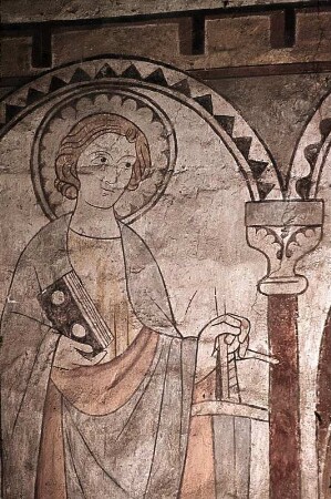 Gruppe von drei Aposteln, darunter Bartholomaeus und Matthias