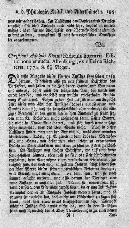 Ridicula litteraria. Ed.nov. et auct.
