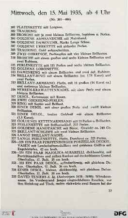 Mittwoch, den 15. Mai 1935, ab 4 Uhr (Nr. 301-406)