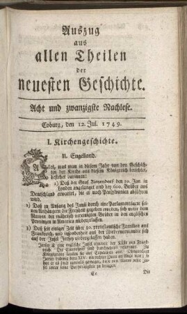 Acht und zwanzigste Nachlese. Coburg, den 12. Jul. 1749.