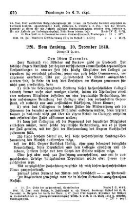 220. Vom Landtag. 10 December 1840.