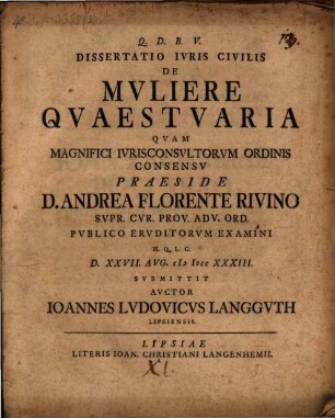 Dissertatio Iuris Civilis De Muliere Quaestuaria