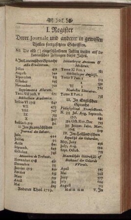 I. Register Derer Journale und anderer in gewissen Theilen fortgesetzten Schrifften.