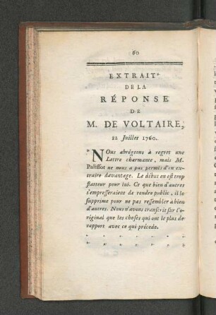Extrait De La Réponse De M. De Voltaire, ...
