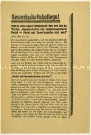 Aufruf an die Gewerkschaftsmitglieder zum Eintritt in die SPD