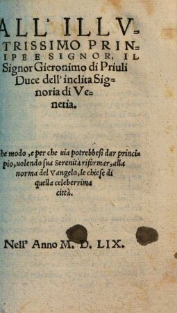 All'Illvstrissimo Principe e Signor, Il Signor Gieronimo di Priuli Duce dell'inclita Signoria di Venetia