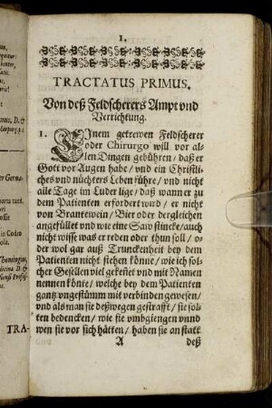 Tractatus Primus. Von deß Feldscherers Ampt und Verrichtung.