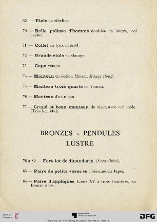 Bronzes - Pendules - Lustre (Nr. 78-95)