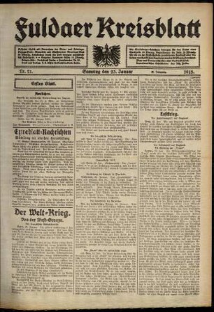 Erste Ausgabe vom Samstag, den 23. Januar 1915.