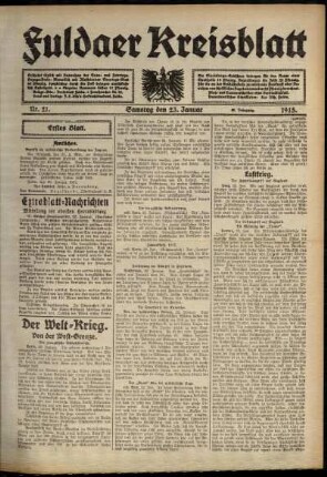 Erste Ausgabe vom Samstag, den 23. Januar 1915.