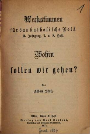 Weckstimmen für das katholische Volk. 2. 1871, H. 7/8 [u.] 11 - 12