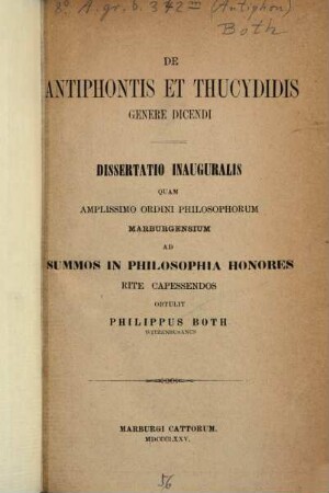 De Antiphontis et Thucydidis genere dicendi