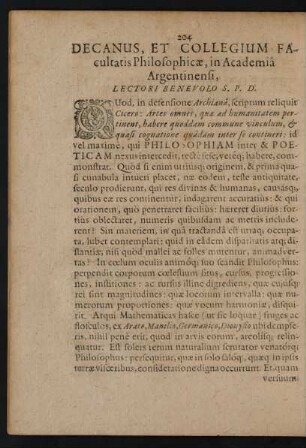 Decanus, Et Collegium Facultatis Philosophicae, in Academia Argentinensi,