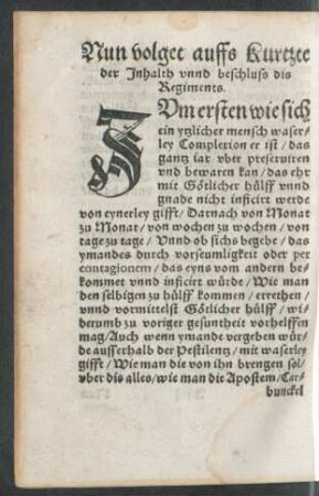 Nun volget auffs Kurtzte der Inhalth unnd beschluss dis Regiments.