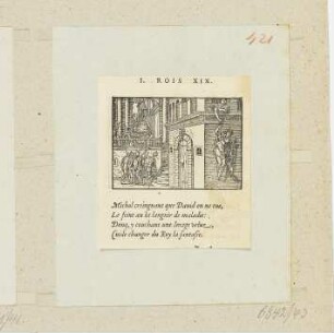 Michal verhilft David zur Flucht, aus: Claude Paradin, "Quadrins historiques de la Bible", Lyon 1558