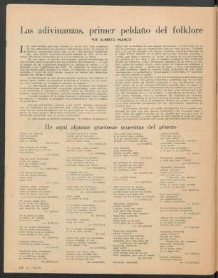 Las adivinanzas, primer peldaño del folklore