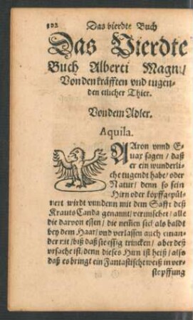 Das Vierdte Buch Alberti Magni/ Von den kräfften und tugenden etlicher Thier.