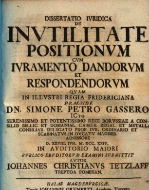 Diss. iur. de inutilitate positionum cum iuramento dandorum et respondendorum