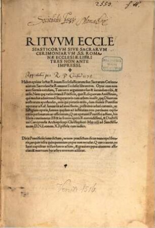 Ritus Ecclesiae Romanae libri 3 contenti
