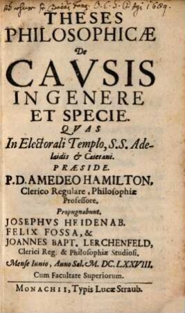 Theses philos. de causis in genere et specie