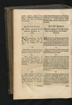 Das IV. Capittel. Von ordentlichem Beruff/ Einsetzung und Entsetzung der Kirchen-Personen.