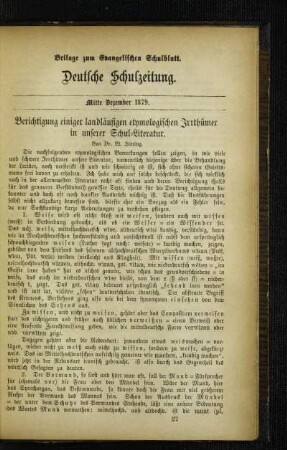 Berichtigung einiger landläufigen etymologischen Irrthümer in unserer Schul-Literatur