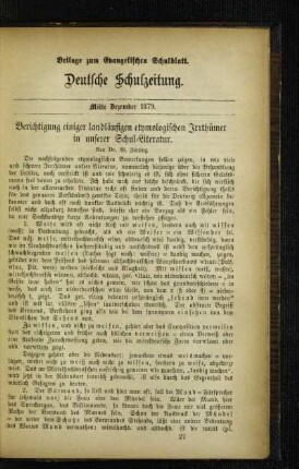 Berichtigung einiger landläufigen etymologischen Irrthümer in unserer Schul-Literatur