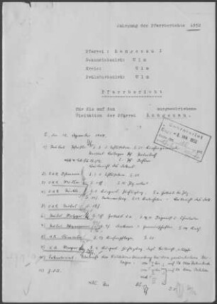 Langenau-Wettingen: Visitationsbericht mit Pfarrberichten 1952