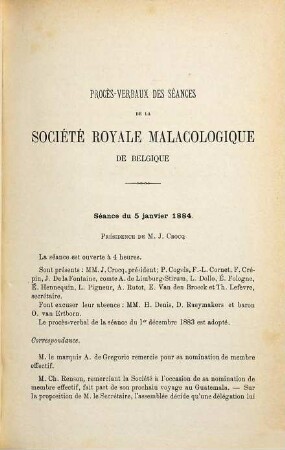 Procès-verbaux des séances de la Société Royale Malacologique de Belgique. 13. 1884