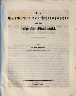 Die Geschichte der Philosophie und der katholische Standpunkt