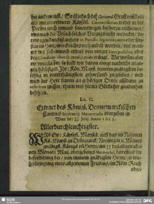 Lit. C. Extract des Königl. Dennemarckischen CammerSecretarii Memoriales ubergeben in Wien den 17/27 Iulii Anno 1635