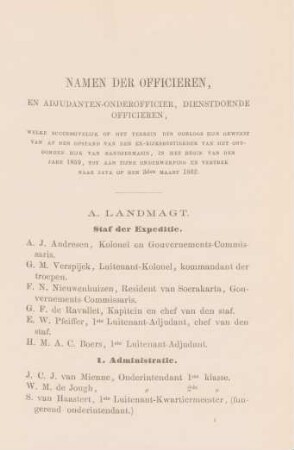 Namen der officieren, en adjudanten-onderofficieren, dienstdoende officieren, ...