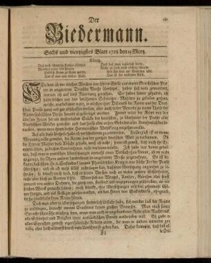 Sechs und viertzigstes Blatt 1728 den 15 Mertz