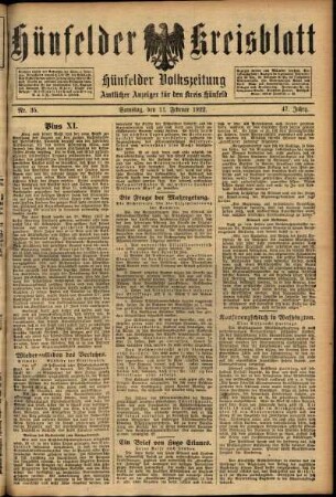 Ausgabe vom Samstag, den 11. Februar 1922.