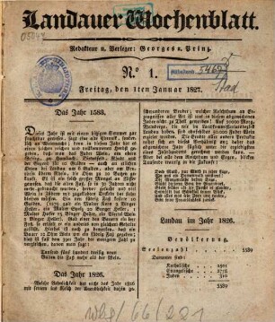 Landauer Wochenblatt. 1827