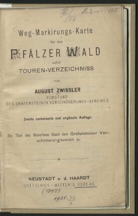 Weg-Markirungs-Karte für den Pfälzer Wald nebst Touren-Verzeichniss