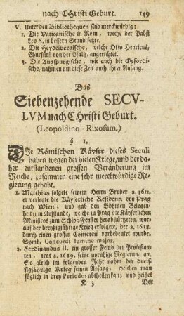 Das Siebenzehende Secvlvm nach Christi Geburt (Leopoldino-Rixosum)